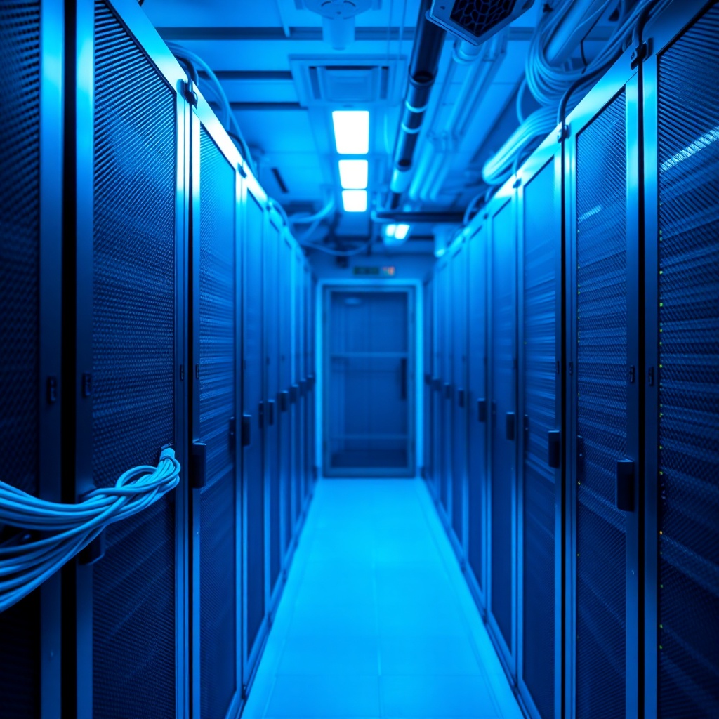 Secure server room with network equipment